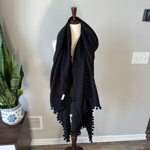 J. Crew Black Pom Pom Trim Scarf